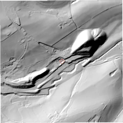 Shaded relief map of the ground around BA20PE, computed from Environment Agency LiDAR. The ground here sits at about 69 m above sea level and falls 66 m across the surrounding 800 m. Surface water reaching this point runs off ground lying to the north-east, 58.6 m higher.