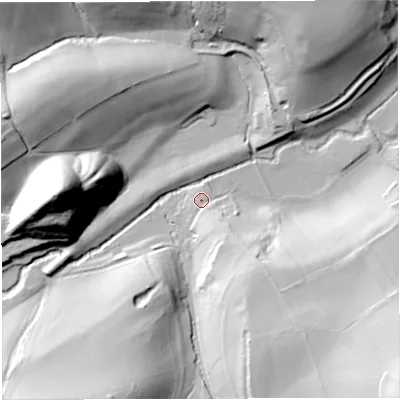 Shaded relief map of the ground around BA20PG, computed from Environment Agency LiDAR. The ground here sits at about 66 m above sea level and falls 67 m across the surrounding 800 m. Surface water reaching this point runs off ground lying to the south-south-east, 17.5 m higher.