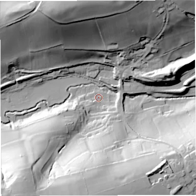 Shaded relief map of the ground around BA20PP, computed from Environment Agency LiDAR. The ground here sits at about 68 m above sea level and falls 62 m across the surrounding 800 m. Surface water reaching this point runs off ground lying to the south-west, 51.5 m higher.