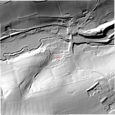 Shaded relief map of the ground around BA20PR, computed from Environment Agency LiDAR. The ground here sits at about 74 m above sea level and falls 63 m across the surrounding 800 m. Surface water reaching this point runs off ground lying to the south-south-west, 54.4 m higher.