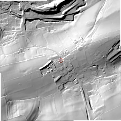 Shaded relief map of the ground around BA20PS, computed from Environment Agency LiDAR. The ground here sits at about 107 m above sea level and falls 81 m across the surrounding 800 m. Surface water reaching this point runs off ground lying to the west-south-west, 10.5 m higher.