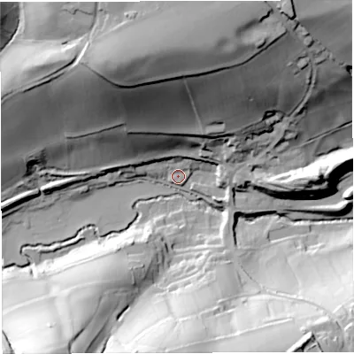 Shaded relief map of the ground around BA20QB, computed from Environment Agency LiDAR. The ground here sits at about 69 m above sea level and falls 63 m across the surrounding 800 m. Surface water reaching this point runs off ground lying to the north, 58.6 m higher.