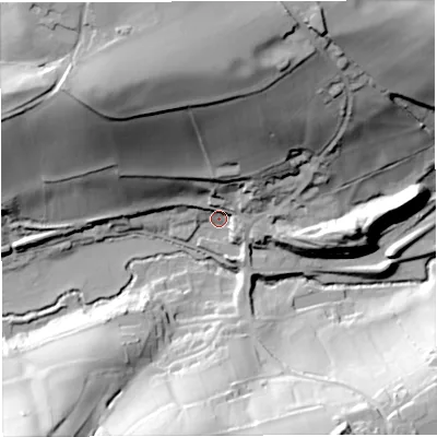 Shaded relief map of the ground around BA20QD, computed from Environment Agency LiDAR. The ground here sits at about 71 m above sea level and falls 63 m across the surrounding 800 m. Surface water reaching this point runs off ground lying to the north, 57.3 m higher.