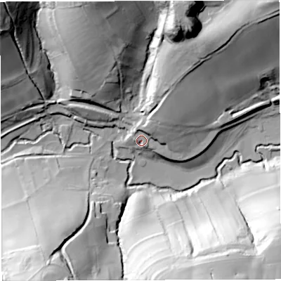 Shaded relief map of the ground around BA20QG, computed from Environment Agency LiDAR. The ground here sits at about 76 m above sea level and falls 60 m across the surrounding 800 m. Surface water reaching this point runs off ground lying to the north-north-east, 12.5 m higher.