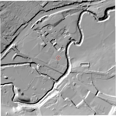 Shaded relief map of the ground around BA215DL, computed from Environment Agency LiDAR. The ground here sits at about 29 m above sea level and falls 26 m across the surrounding 800 m. Surface water reaching this point runs off ground lying to the south-west, 1.4 m higher.