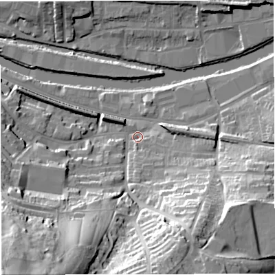 Shaded relief map of the ground around BA21BY, computed from Environment Agency LiDAR. The ground here sits at about 21 m above sea level and falls 71 m across the surrounding 800 m. Surface water reaching this point runs off ground lying to the south-south-east, 35.3 m higher.