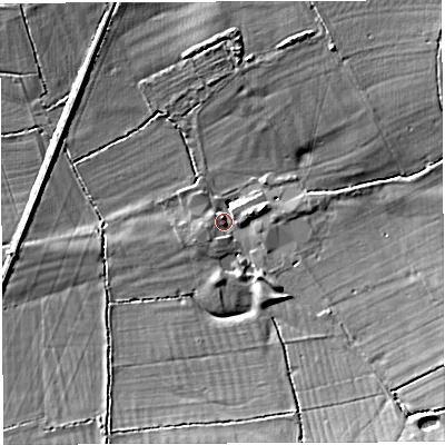Shaded relief map of the ground around BA227BD, computed from Environment Agency LiDAR. The ground here sits at about 37 m above sea level and falls 15 m across the surrounding 800 m. Surface water reaching this point runs off ground lying to the south-east, 11.8 m higher.