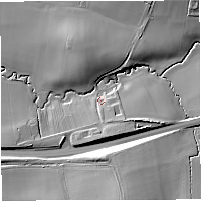 Shaded relief map of the ground around BA227ET, computed from Environment Agency LiDAR. The ground here sits at about 51 m above sea level and falls 24 m across the surrounding 800 m. Surface water reaching this point runs off ground lying to the east-south-east, 11.3 m higher.