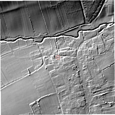 Shaded relief map of the ground around BA227NN, computed from Environment Agency LiDAR. The ground here sits at about 34 m above sea level and falls 21 m across the surrounding 800 m. Surface water reaching this point runs off ground lying to the south-south-east, 4.4 m higher.