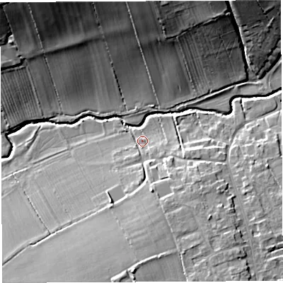 Shaded relief map of the ground around BA227NP, computed from Environment Agency LiDAR. The ground here sits at about 31 m above sea level and falls 29 m across the surrounding 800 m. Surface water reaching this point runs off ground lying to the south, 8.3 m higher.