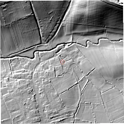 Shaded relief map of the ground around BA227NS, computed from Environment Agency LiDAR. The ground here sits at about 31 m above sea level and falls 39 m across the surrounding 800 m. Surface water reaching this point runs off ground lying to the east, 8.3 m higher.