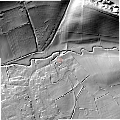 Shaded relief map of the ground around BA227NT, computed from Environment Agency LiDAR. The ground here sits at about 31 m above sea level and falls 39 m across the surrounding 800 m. Surface water reaching this point runs off ground lying to the east-south-east, 8.7 m higher.