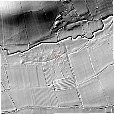 Shaded relief map of the ground around BA227PA, computed from Environment Agency LiDAR. The ground here sits at about 29 m above sea level and falls 22 m across the surrounding 800 m. Surface water reaching this point runs off ground lying to the south-south-east, 4.6 m higher.