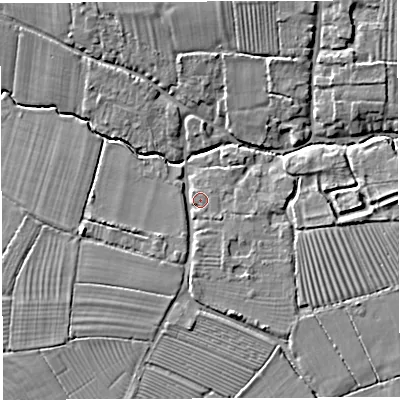 Shaded relief map of the ground around BA228BZ, computed from Environment Agency LiDAR. The ground here sits at about 28 m above sea level and falls 8 m across the surrounding 800 m. Surface water reaching this point runs off ground lying to the south-east, 1.9 m higher.