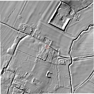 Shaded relief map of the ground around BA228HF, computed from Environment Agency LiDAR. The ground here sits at about 21 m above sea level and falls 9 m across the surrounding 800 m. Surface water reaching this point runs off ground lying to the south-south-west, 3.0 m higher.