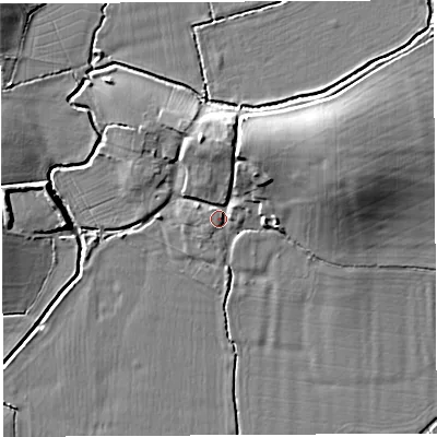 Shaded relief map of the ground around BA228JB, computed from Environment Agency LiDAR. The ground here sits at about 17 m above sea level and falls 9 m across the surrounding 800 m. Surface water reaching this point runs off ground lying to the north-north-east, 7.1 m higher.