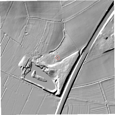 Shaded relief map of the ground around BA228JL, computed from Environment Agency LiDAR. The ground here sits at about 16 m above sea level and falls 14 m across the surrounding 800 m. Surface water reaching this point runs off ground lying to the north-east, 1.2 m higher.