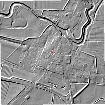 Shaded relief map of the ground around BA228NQ, computed from Environment Agency LiDAR. The ground here sits at about 15 m above sea level and falls 7 m across the surrounding 800 m. Surface water reaching this point runs off ground lying to the east-south-east, 0.6 m higher.