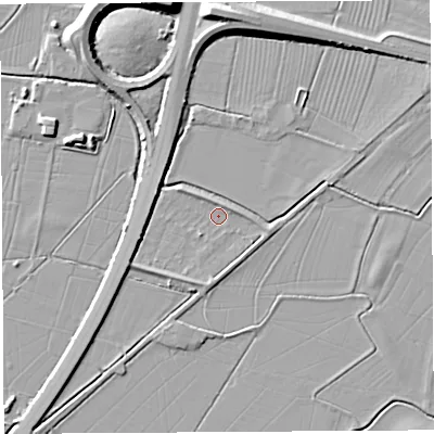 Shaded relief map of the ground around BA228NZ, computed from Environment Agency LiDAR. The ground here sits at about 11 m above sea level and falls 10 m across the surrounding 800 m. Surface water reaching this point runs off ground lying to the south-east, 2.2 m higher.