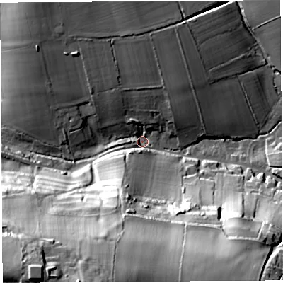 Shaded relief map of the ground around BA229AU, computed from Environment Agency LiDAR. The ground here sits at about 73 m above sea level and falls 67 m across the surrounding 800 m. Surface water reaching this point runs off ground lying to the south-west, 64.3 m higher.