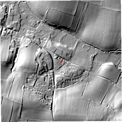 Shaded relief map of the ground around BA229BS, computed from Environment Agency LiDAR. The ground here sits at about 73 m above sea level and falls 68 m across the surrounding 800 m. Surface water reaching this point runs off ground lying to the south-west, 58.8 m higher.