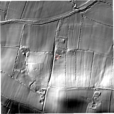 Shaded relief map of the ground around BA229ES, computed from Environment Agency LiDAR. The ground here sits at about 45 m above sea level and falls 50 m across the surrounding 800 m. Surface water reaching this point runs off ground lying to the south-south-east, 39.0 m higher.