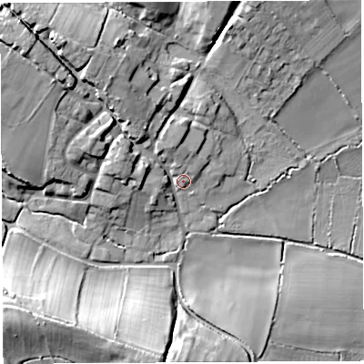Shaded relief map of the ground around BA229HY, computed from Environment Agency LiDAR. The ground here sits at about 55 m above sea level and falls 30 m across the surrounding 800 m. Surface water reaching this point runs off ground lying to the north-west, 13.1 m higher.