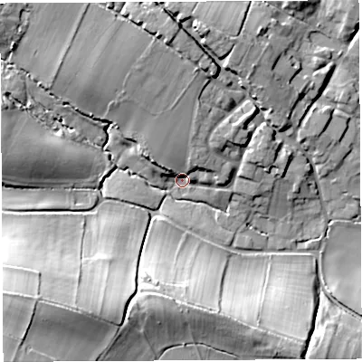 Shaded relief map of the ground around BA229JA, computed from Environment Agency LiDAR. The ground here sits at about 55 m above sea level and falls 42 m across the surrounding 800 m. Surface water reaching this point runs off ground lying to the south-west, 40.5 m higher.