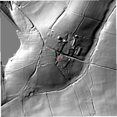 Shaded relief map of the ground around BA229QH, computed from Environment Agency LiDAR. The ground here sits at about 64 m above sea level and falls 29 m across the surrounding 800 m. Surface water reaching this point runs off ground lying to the west-south-west, 4.9 m higher.