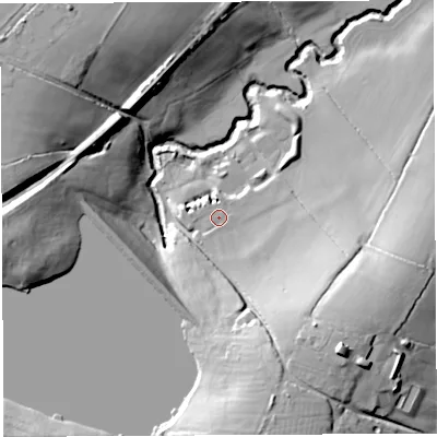 Shaded relief map of the ground around BA229QL, computed from Environment Agency LiDAR. The ground here sits at about 49 m above sea level and falls 32 m across the surrounding 800 m. Surface water reaching this point runs off ground lying to the south-south-east, 18.7 m higher.
