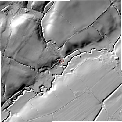 Shaded relief map of the ground around BA229SJ, computed from Environment Agency LiDAR. The ground here sits at about 63 m above sea level and falls 33 m across the surrounding 800 m. Surface water reaching this point runs off ground lying to the west-north-west, 31.1 m higher.