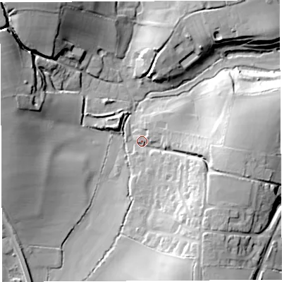 Shaded relief map of the ground around BA229TH, computed from Environment Agency LiDAR. The ground here sits at about 40 m above sea level and falls 33 m across the surrounding 800 m. Surface water reaching this point runs off ground lying to the south-east, 20.3 m higher.