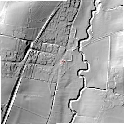 Shaded relief map of the ground around BA229UD, computed from Environment Agency LiDAR. The ground here sits at about 39 m above sea level and falls 27 m across the surrounding 800 m. Surface water reaching this point runs off ground lying to the west-south-west, 21.2 m higher.