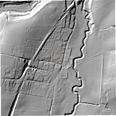 Shaded relief map of the ground around BA229UN, computed from Environment Agency LiDAR. The ground here sits at about 39 m above sea level and falls 27 m across the surrounding 800 m. Surface water reaching this point runs off ground lying to the west-north-west, 8.7 m higher.