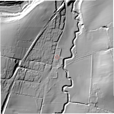 Shaded relief map of the ground around BA229UW, computed from Environment Agency LiDAR. The ground here sits at about 37 m above sea level and falls 26 m across the surrounding 800 m. Surface water reaching this point runs off ground lying to the west, 22.2 m higher.