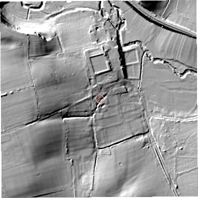 Shaded relief map of the ground around BA229UZ, computed from Environment Agency LiDAR. The ground here sits at about 39 m above sea level and falls 27 m across the surrounding 800 m. Surface water reaching this point runs off ground lying to the west, 17.2 m higher.