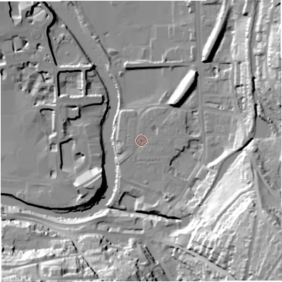 Shaded relief map of the ground around BA24JN, computed from Environment Agency LiDAR. The ground here sits at about 21 m above sea level and falls 52 m across the surrounding 800 m. Surface water reaching this point runs off ground lying to the south-south-east, 1.1 m higher.