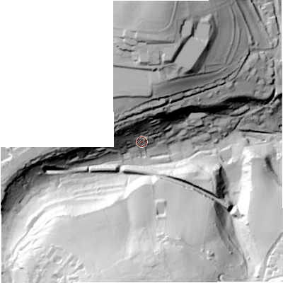 Shaded relief map of the ground around BA24LS, computed from Environment Agency LiDAR. The ground here sits at about 68 m above sea level and falls 91 m across the surrounding 800 m. Surface water reaching this point runs off ground lying to the north, 47.2 m higher.