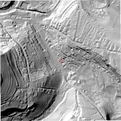 Shaded relief map of the ground around BA24NF, computed from Environment Agency LiDAR. The ground here sits at about 30 m above sea level and falls 92 m across the surrounding 800 m. Surface water reaching this point runs off ground lying to the east, 63.0 m higher.
