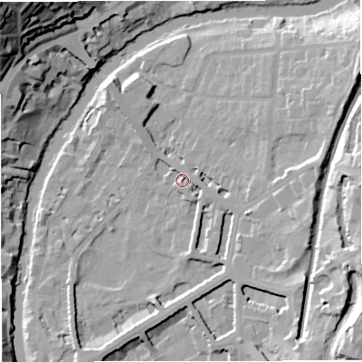 Shaded relief map of the ground around BA26PA, computed from Environment Agency LiDAR. The ground here sits at about 24 m above sea level and falls 49 m across the surrounding 800 m. Surface water reaching this point runs off ground lying to the east, 11.9 m higher.