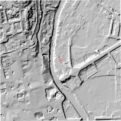 Shaded relief map of the ground around BA26PJ, computed from Environment Agency LiDAR. The ground here sits at about 21 m above sea level and falls 49 m across the surrounding 800 m. Surface water reaching this point runs off ground lying to the south-south-east, 6.0 m higher.
