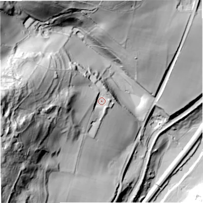 Shaded relief map of the ground around BA27BJ, computed from Environment Agency LiDAR. The ground here sits at about 66 m above sea level and falls 121 m across the surrounding 800 m. Surface water reaching this point runs off ground lying to the west, 76.2 m higher.
