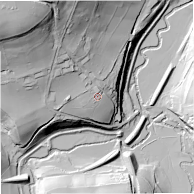 Shaded relief map of the ground around BA27BY, computed from Environment Agency LiDAR. The ground here sits at about 66 m above sea level and falls 103 m across the surrounding 800 m. Surface water reaching this point runs off ground lying to the west-north-west, 5.3 m higher.