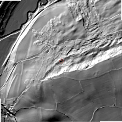 Shaded relief map of the ground around BA27DF, computed from Environment Agency LiDAR. The ground here sits at about 101 m above sea level and falls 124 m across the surrounding 800 m. Surface water reaching this point runs off ground lying to the east-south-east, 39.8 m higher.