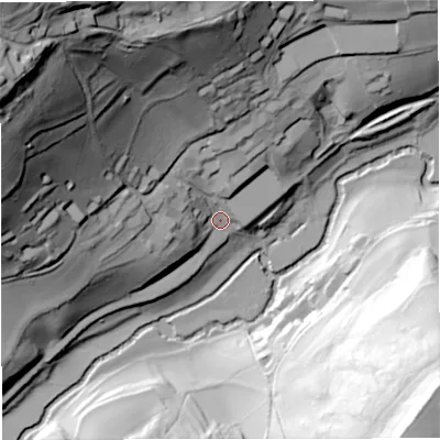 Shaded relief map of the ground around BA27HD, computed from Environment Agency LiDAR. The ground here sits at about 37 m above sea level and falls 118 m across the surrounding 800 m. Surface water reaching this point runs off ground lying to the north-west, 106.2 m higher.