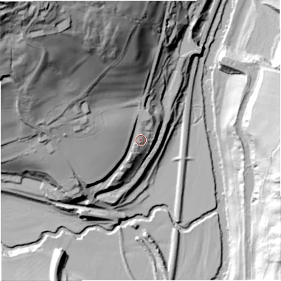 Shaded relief map of the ground around BA27HY, computed from Environment Agency LiDAR. The ground here sits at about 47 m above sea level and falls 123 m across the surrounding 800 m. Surface water reaching this point runs off ground lying to the west-north-west, 15.1 m higher.