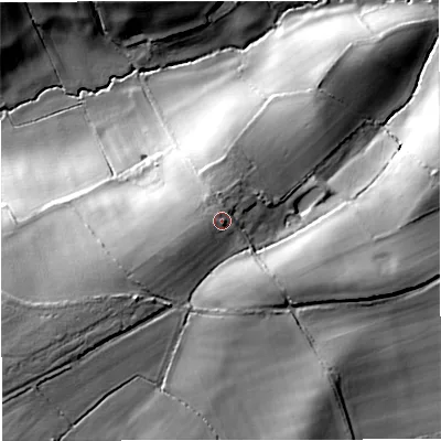 Shaded relief map of the ground around BA27RE, computed from Environment Agency LiDAR. The ground here sits at about 98 m above sea level and falls 40 m across the surrounding 800 m. Surface water reaching this point runs off ground lying to the west-south-west, 3.4 m higher.