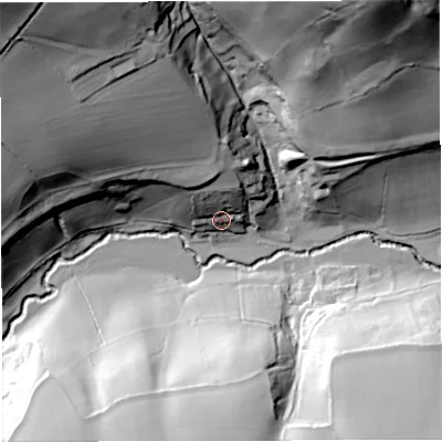 Shaded relief map of the ground around BA28BH, computed from Environment Agency LiDAR. The ground here sits at about 60 m above sea level and falls 77 m across the surrounding 800 m. Surface water reaching this point runs off ground lying to the north-north-west, 59.7 m higher.