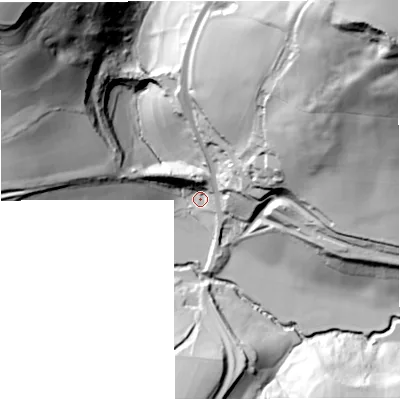 Shaded relief map of the ground around BA28BN, computed from Environment Agency LiDAR. The ground here sits at about 56 m above sea level and falls 99 m across the surrounding 800 m. Surface water reaching this point runs off ground lying to the north-west, 92.4 m higher.