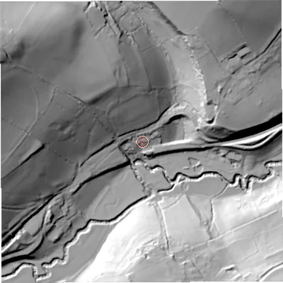 Shaded relief map of the ground around BA28NF, computed from Environment Agency LiDAR. The ground here sits at about 68 m above sea level and falls 72 m across the surrounding 800 m. Surface water reaching this point runs off ground lying to the north-west, 64.4 m higher.